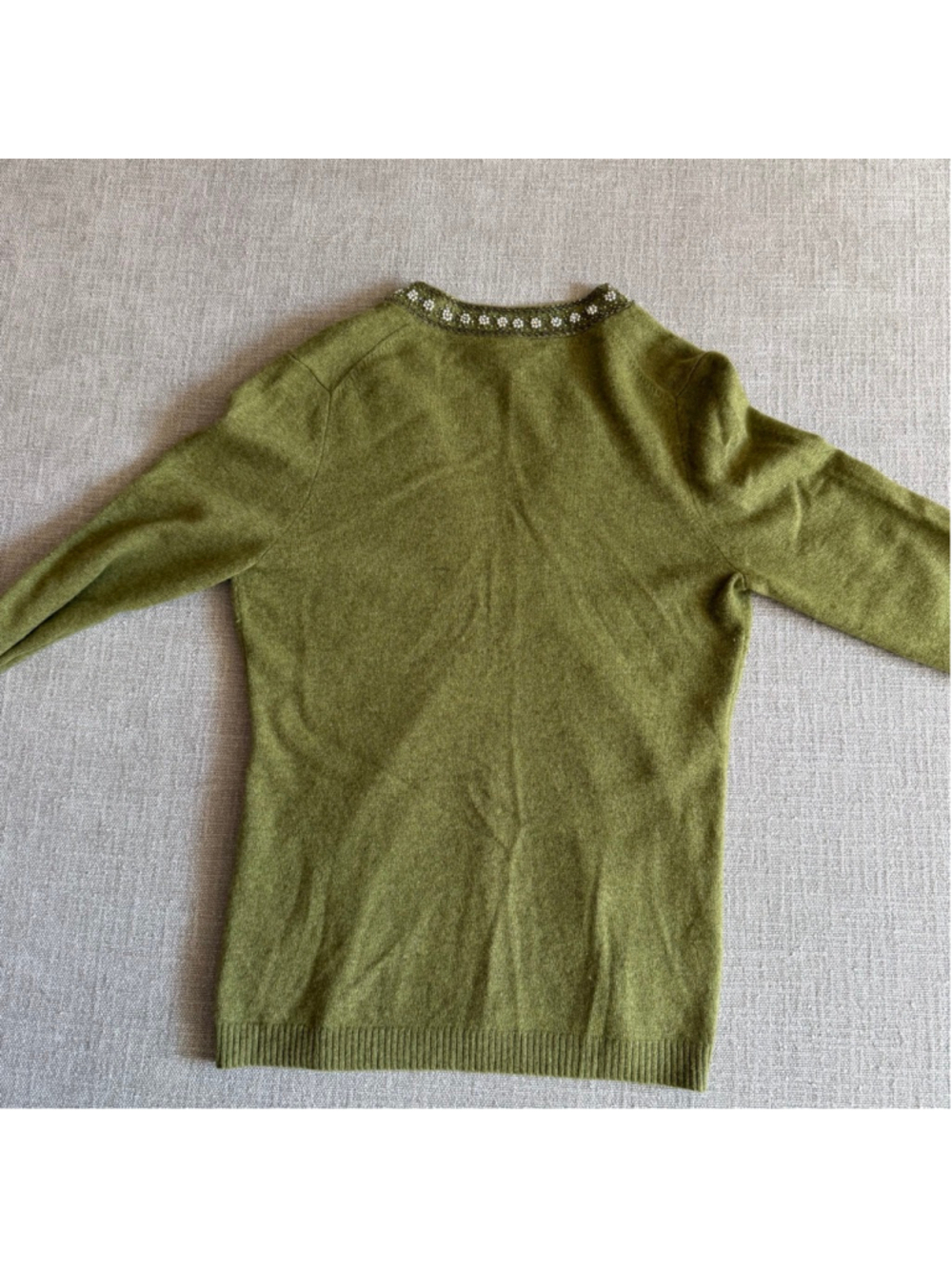 J.Crew wool angora cashmere green beaded cardigan sweater women’s medium - Picture 6 of 9